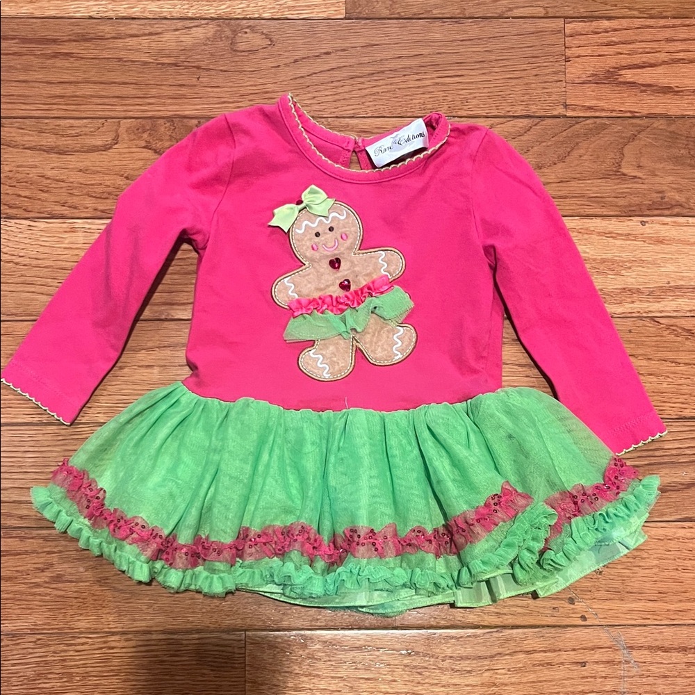 Rare Editions Pink Dress with Gingerbread Design